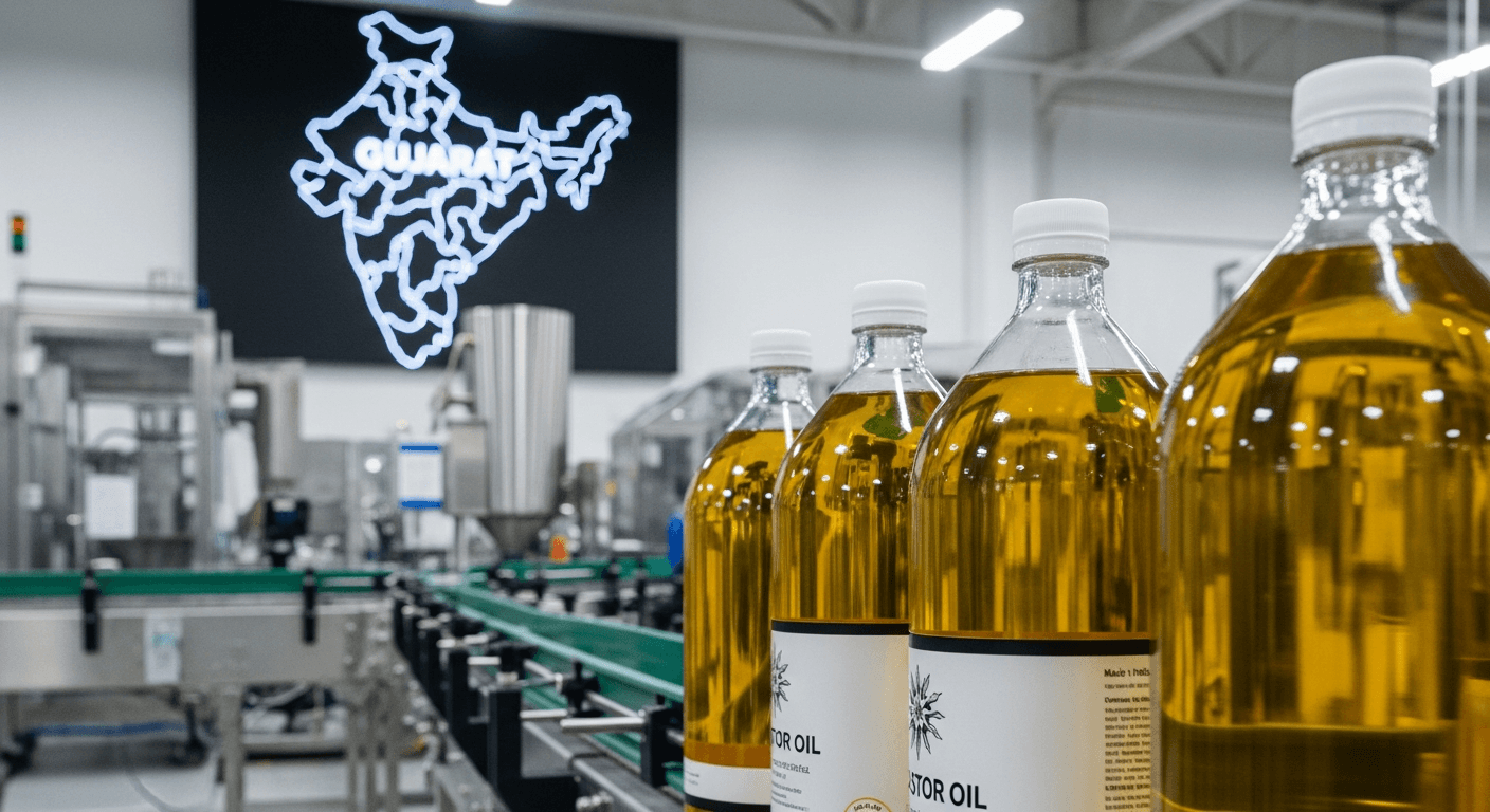 Castor beans being harvested in Gujarat, India, highlighting sustainable castor oil production.