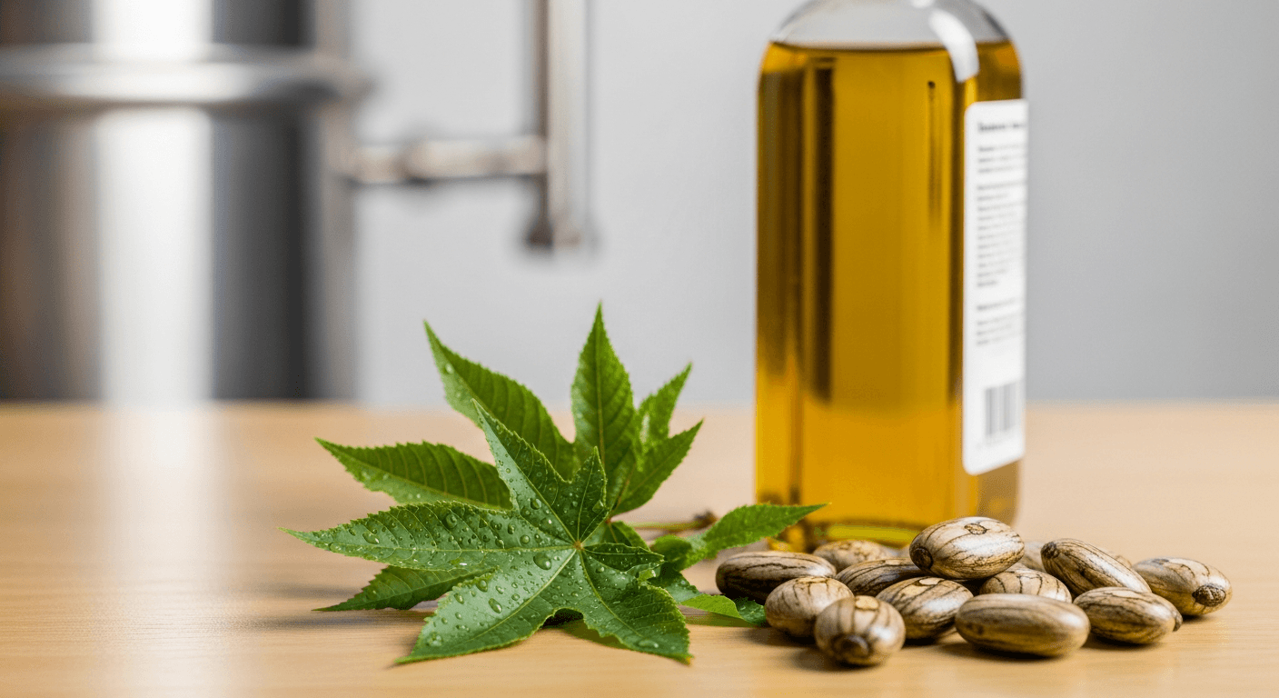 Castor beans being harvested in a field in India for castor oil production, highlighting quality sourcing.