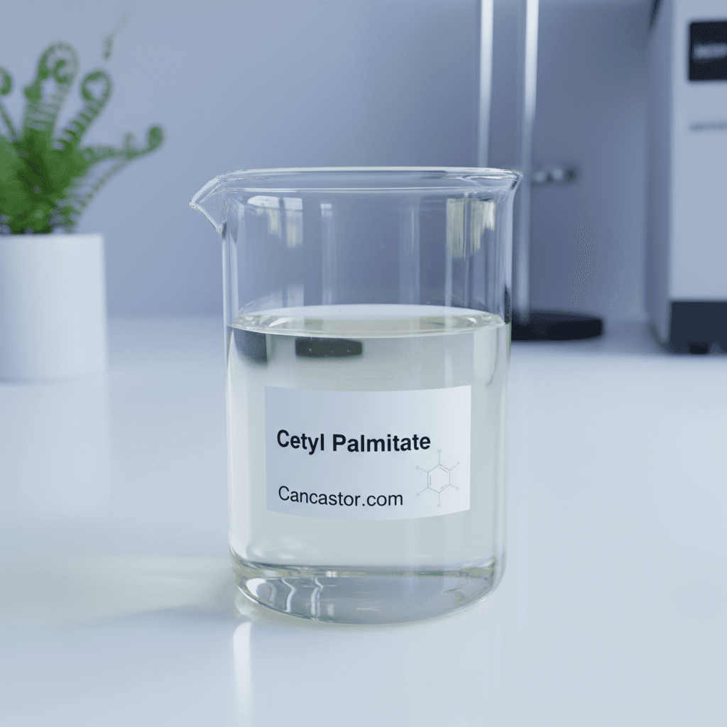 Safety data sheet and chemical drums symbolizing Cetyl Palmitate regulatory compliance and industrial safety.