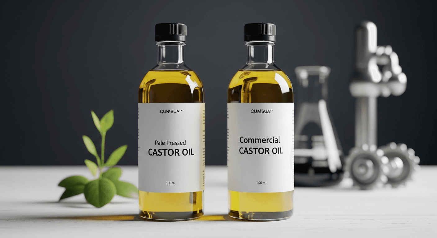 Comparing pale pressed and commercial castor oil: color, purity, and industrial applications.