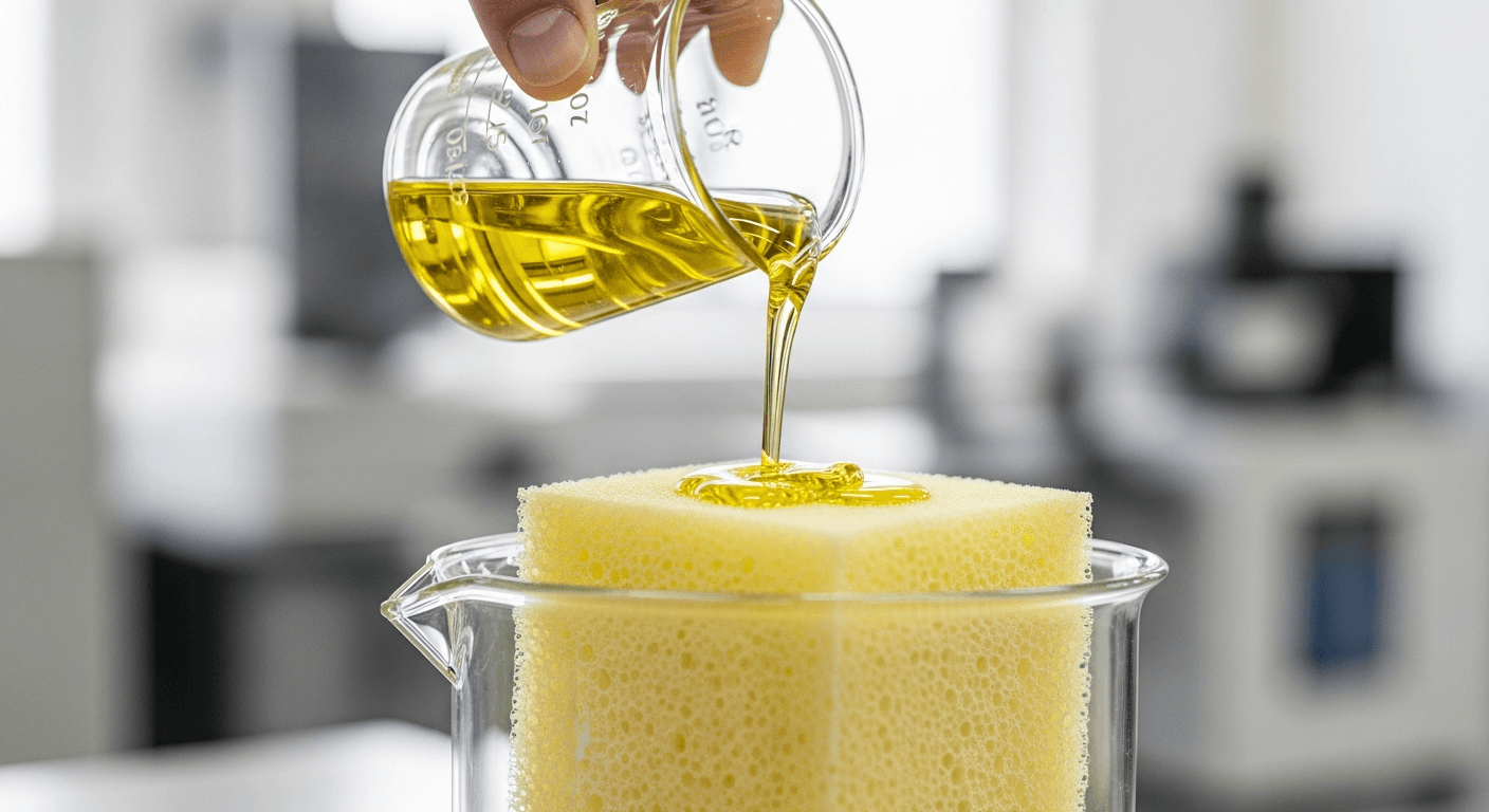 Castor oil being processed for use in creating flexible polyurethane foam products