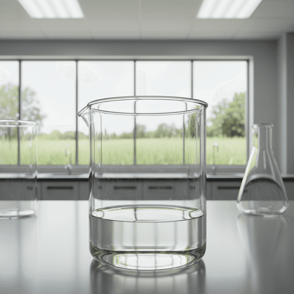 POE 20 Sorbitan Mono Laurate (Polysorbate 20) (Clear to yellowish viscous liquid) realistic product photo in sustainable lab setting, Cancastor.com