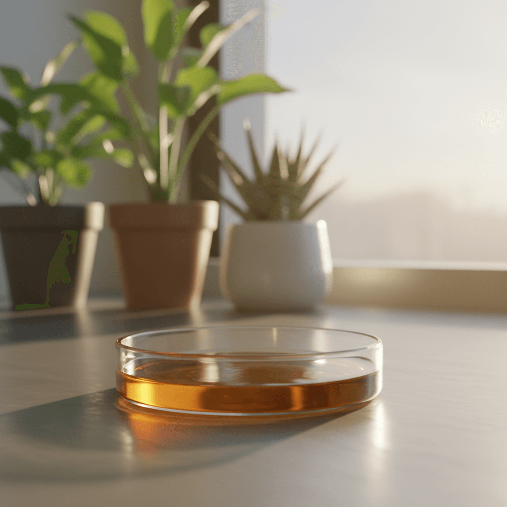 Sorbitan Mono Oleate (SMO) -ESTOSPAN 80 (liquid) realistic product photo in sustainable lab setting, Cancastor.com